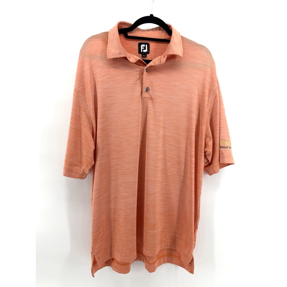 FootJoy Golf Polo Shirt Orange Stripe PGA Tour Club Logo Patch Performance Men L